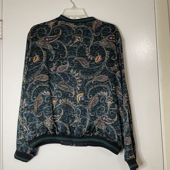 NWOT Johnny Was Workshop Twilight Shadow Reversible Silk Green Bomber Jacket MED - Picture 4 of 8